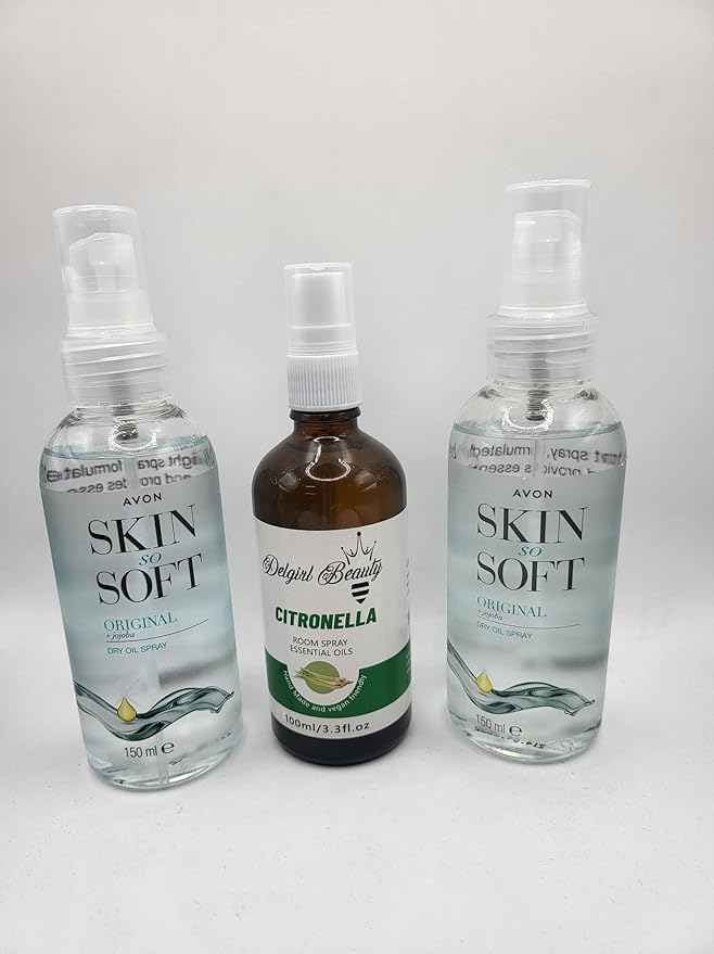 2 x Avon Skin So Soft Original Dry Oil Spray and Citronella Room Spray Bundle, clear