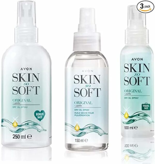 3 Sizes of Avon Skin So Soft Dry Oil Spray, Formulated with Jojoba Oil and Vitamin E to Lock in Moisture, 150ml, 100ml (Travel Size) and 250ml - By Ultimate Things