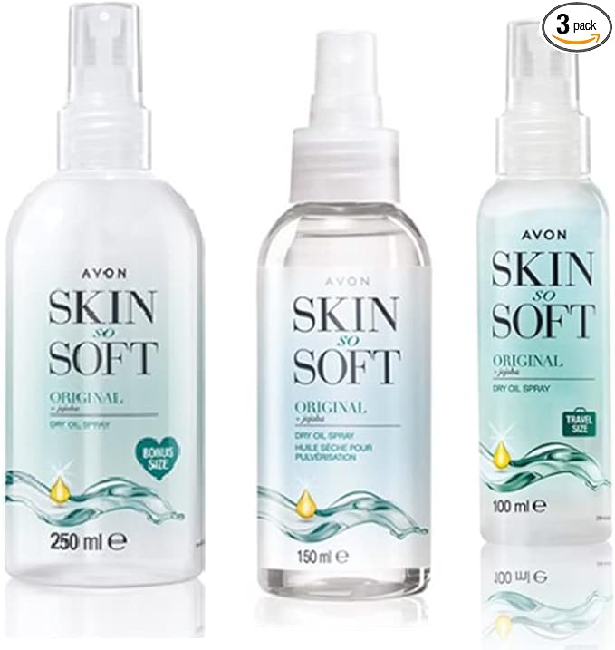 3 Sizes of Avon Skin So Soft Dry Oil Spray, Formulated with Jojoba Oil and Vitamin E to Lock in Moisture, 150ml, 100ml (Travel Size) and 250ml - By Ultimate Things