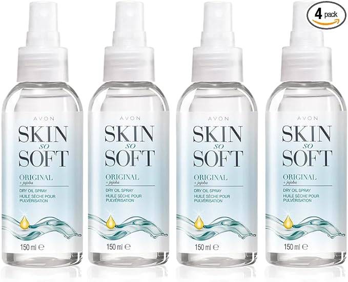 4 x 150ml Bottles of Avon Skin So Soft Original Dry Oil Body Spray with Jojoba & Citronellol - The Alternative To Insect Repellent