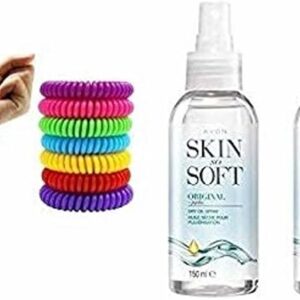 Avon Skin So Soft Original Dry Oil Body Spray with Jojoba 150 ml Pack of 2 & 2x Q4U® Mosquito Repellent Bracelets
