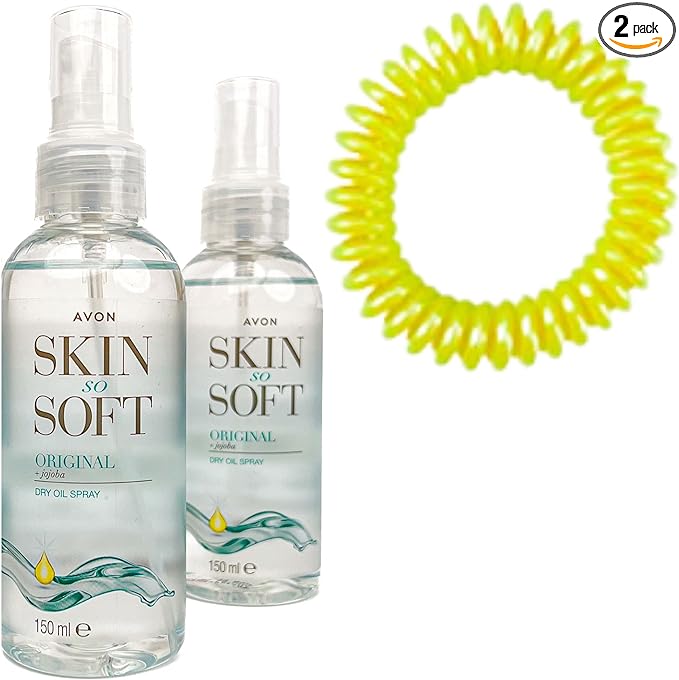 Skin So Soft Original Dry Oil Spray 150ml x 2 and Brighter Outside Citronella Insect Repellent Bracelet x 1 (Random Colour) Deet Free Alternative to Insect, Mosquito & Midge Repellent