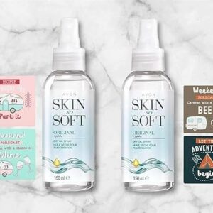 2 x Avon Skin So Soft Original Dry Oil Spray with Citronella Which Repels Mosquito Fly & Midge Insects Mosquito - Plus 2 x Caravan:Camping Coaster